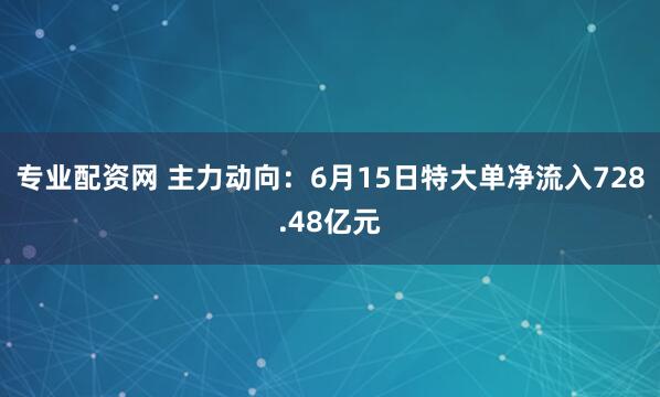 专业配资网 主力动向：6月15日特大单净流入728.48亿元